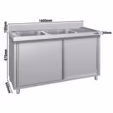 Szafka zlewozmywakowa ECO - stal nierdzewna - 1600x600mm - z 2 komorami lewa