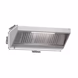 Wandafzuigkap RVS - 700mm diep - 1600mm - zonder motor - met 3 labyrintfilters en verlichting