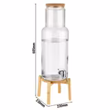Dispenser per bevande in vetro con rubinetto - NORDIC WOOD - 7,5 litri - incl. stand & sottobicchiere in sughero