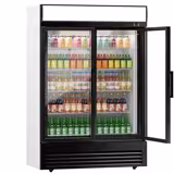 Commercial Upright Glass Door Display Fridge - 1295mm - 880 Litres - with 2 hinged glass doors - LED lighting - digital controller with temperature display - Black - Temperature range 2 to 8 °C