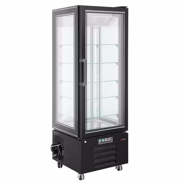 Vetrina congelatore Verticale 4 Lati Vetro – Panoramica Professionale - 248l - 650mm - 1 porta a battente in vetro - con 5 ripiani - LED interni - Nero