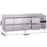 Stół chłodniczy ECO - 2230x700x950mm - 553L - z 8 szufladami - z podniesioną krawędzią - na rynek UK