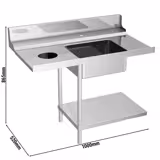 Stainless Steel Pass Through Dishwasher Table PREMIUM – Left Only - 1000 mm - 1-Bowl Sink - DS - Waste Chute - Adjustable Feet