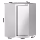 Narożna szafka wisząca ze stali nierdzewnej – 700 x 700 mm – z drzwiami skrzydłowymi – wysokość: 1000 mm