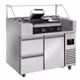 Saladette réfrigérée professionnelle - 1210x700mm - 1 porte & 2 tiroirs - pour 9x GN 1/6 - incl. vitrine à ingrédients