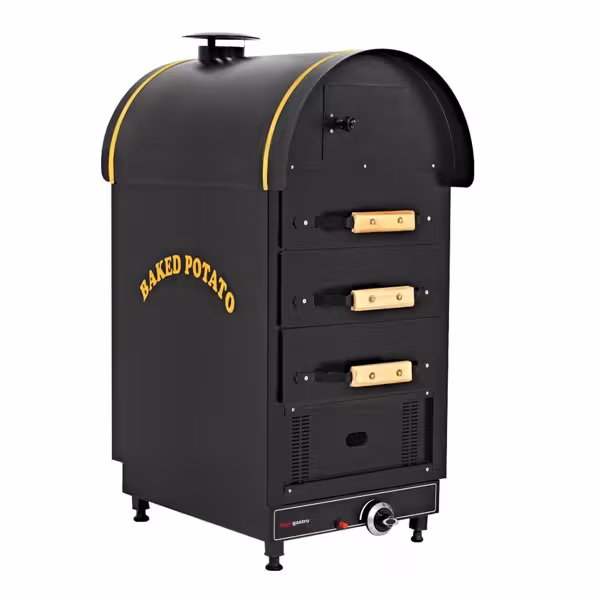 Gas Bakpotatisugn - manuell - 4,9 kW - 500x700x1200 mm - rostfritt stål - med 3 lådor
