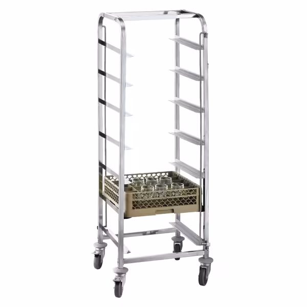 RVS korvenwagen - voor vaatwaskorven - 455x400mm - voor 6 manden - Korbmaße: 400x400mm - 6 niveaus