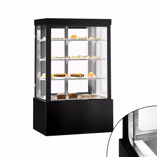 Vitrina pastelera refrigerada Mostrador para tartas - 950 litros - 1200x740x1900mm - con 3 estantes (rejillas) ajustables - puertas correderas traseras - Negro