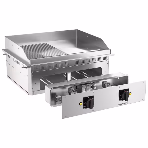 Plancha électrique à encastrable  - plaque acier - 9,0 kW - Lisse & Rainurée - Surface de cuisson : 744x484mm