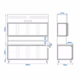 Chladicí stůl s přístěnným chladicím regálem - 1800x700x2100 mm - 655 l - Dvojité zasklení - s 4 skleněnými dveřmi - s 4 dveřmi - pracovní deska