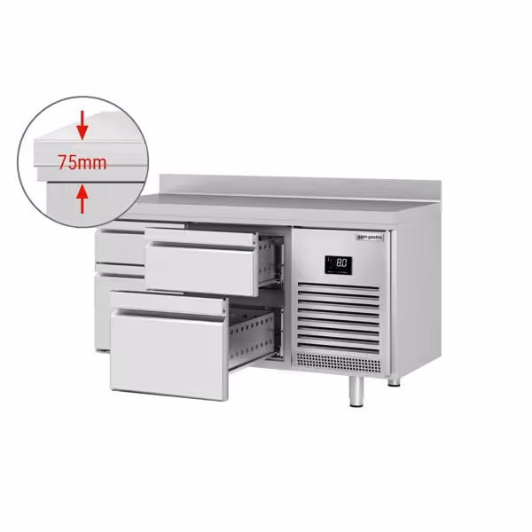 Kylbänk Premium PLUS – 1468x600 mm – med 4 lådor och bakkant