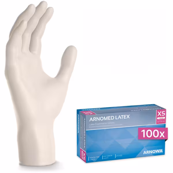 (10 Stück) ARNOWA | Einmalhandschuhe aus Latex - 100 Stück - Größe XS - Natur
