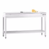 Tavolo da lavoro in acciaio inox PREMIUM - 1600x600mm - con ripiano inferiore & traversi di rinforzo - con tagliere in polietilene Bianco