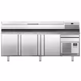 Commercial Pizza Prep Counter - Granite Top PREMIUM PLUS - 2305x800mm - with 3 doors - incl. refrigerated topping unit - 11x GN 1/4