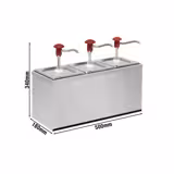 Dispenser per salse - Acciaio inox e cromato - 3 pezzi - 3x2L - 500x180x340mm - adatto per GN 1/6 200mm - einstellbarer Dosierung - con contenitore - incl. telaio di supporto in acciaio inox