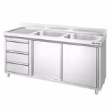 Spülschrank PREMIUM - 1600x700mm - mit 3 Schubladen & 2 Becken rechts