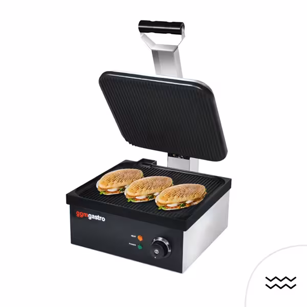 Presse à Panini / Gril de contact - 2,2kW - Plaques rainurées - Surface de cuisson : 350x330mm