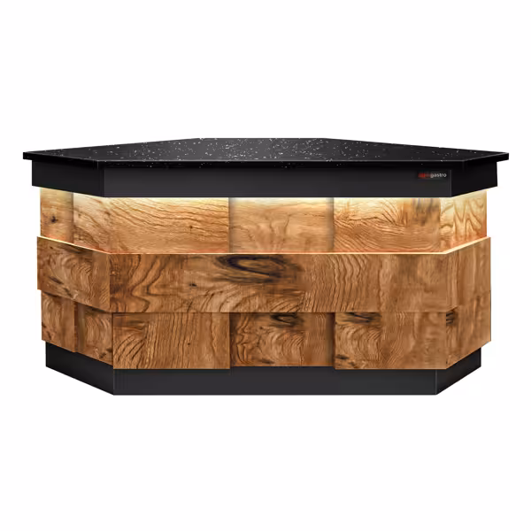 Banco cassa Serie TORONTO & con LED con illuminazione esterna - 1569x852mm - Pannello frontale Legno naturale - Piano di lavoro in granito