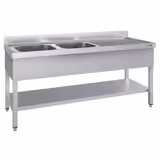 Lavatório ECO em aço inox - com base - 2,0 m - 2 lavatórios à esquerda - C 60 x L 50 x P 30 cm