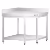 Mesa de trabajo de esquina de acero Inox. - 1,0 x 0,6 m - con zócalo y estante inferior