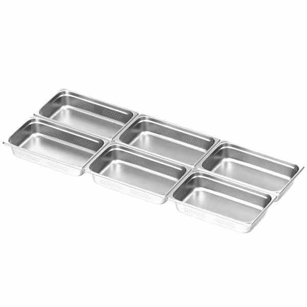 (6 Stück) Edelstahl-Behälter GN 1/1 - gelocht - Höhe: 100mm