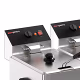 Elektromos dupla olajsütő - asztali - 8+8 liter - 6,5 kW - manuális vezérlés - leeresztőcsappal