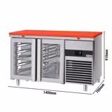 Koelwerkbank PREMIUM - 1400x700mm - met 2 glazen deuren - incl. snijplank rood