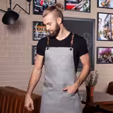 (6 pieces) KARLOWSKY | Urban Cross-Back Bib Apron – stone grey - leather straps - 68×80 cm