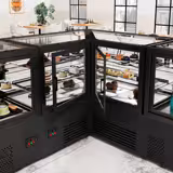 Vetrina angolare refrigerata- e per torte MADRID - 1500 mm - doppio vetro - con 2 ripiani - nero opaco