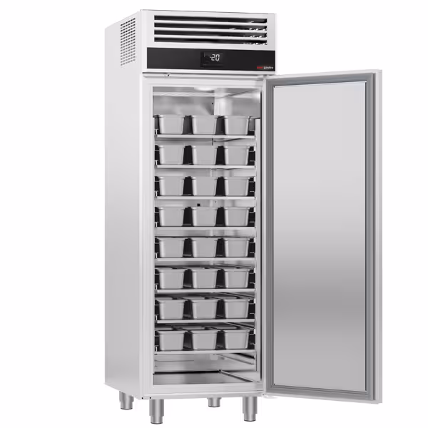 IJsvrieskast RVS - EN 600x800 - 650L - 1-deurs - voor 48x 5L of 32x 7L ijsbakken
