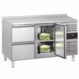 Stół chłodniczy ECO - 1360x700mm - 282L - z 1 drzwiami - z 2 szufladami - z rantem