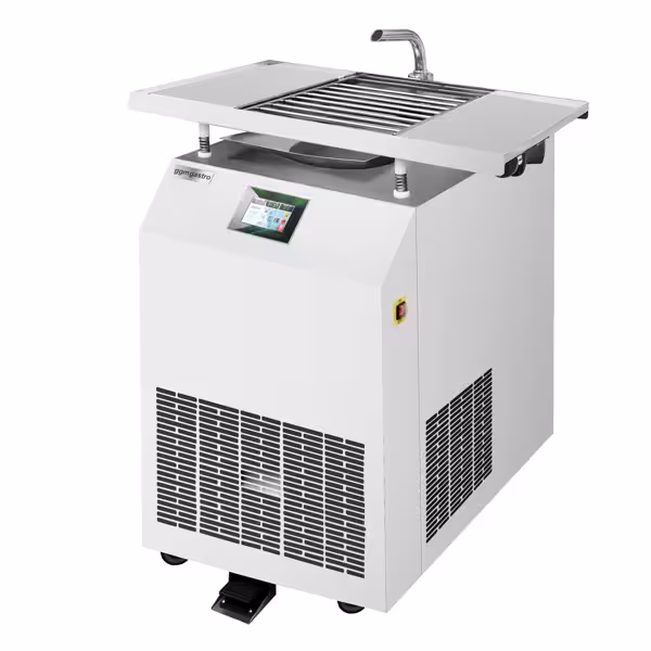 Schokoladen-Temperiergerät / Chocotemper - 30 kg - 2,7 kW - mit Auslaufhahn - inkl. Ablagefläche mit Glasurzone