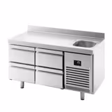 Commercial Counter Fridge PREMIUM PLUS - 1468x600mm - with sink - with 4 drawers [1/2] - with upstand - capacity 250 litres