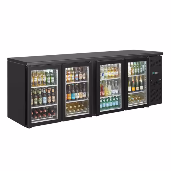 Meşrubat Buzdolabı ECO - 2542x513x860mm - 518L - Bar arkası, 4 cam kapı - Siyah