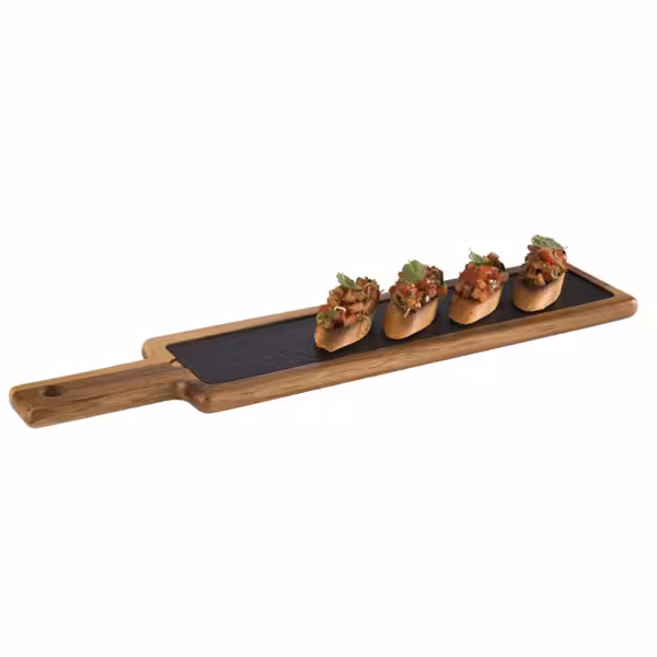 (6 adet) Sunum Tahtası FUSIONA - 2 parçalı set - dahil: natürel şslate plaka - akasya ağacı - 550x120x20mm