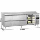 Tavolo refrigerato ECO - 2230x700mm - Ventilata - 553 L - con 1 porta battente - con 6 cassetti - Alzatina