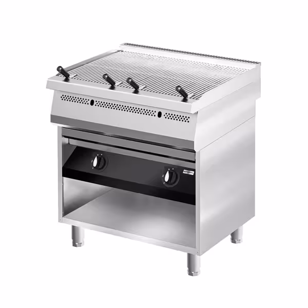 Gas watergrill - 22kW - 0,8x0,7m - Gietijzeren rooster - 2 grillroosters - Staand model - 700mm diep - RVS