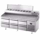 Commercial Pizza Prep Counter - Granite Top PREMIUM PLUS - 1980x700mm - with 0 doors & 6 dough drawers - incl. refrigerated topping unit - 9x GN 1/4