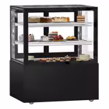 Koel- & Gebaksvitrine MADRID - 430 liter - 1000mm - dubbel glas - schuifdeuren - met 2 glazen plateaus - zwart mat
