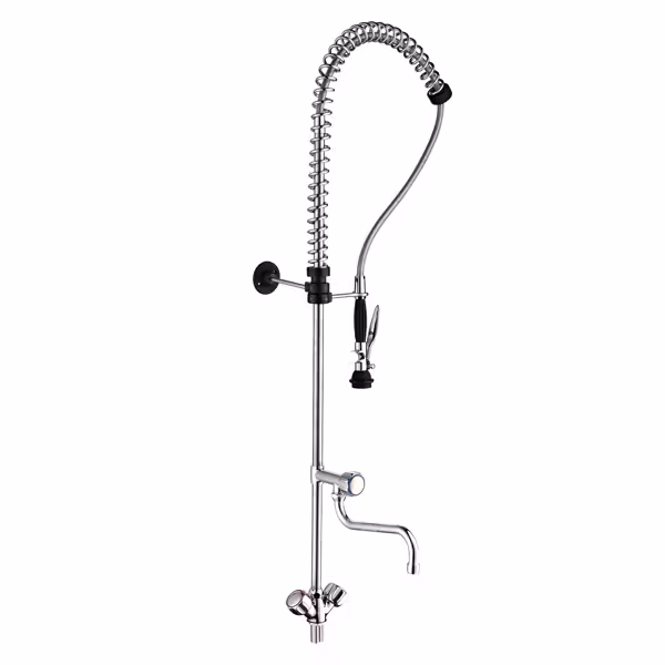Enkel gat voorspoeldouche 6000 - met 1-gats monobloc, wandmontage, zwenkuitloop, 2-knops, mengkraan (warm/koud), G3/4, sproeier/handdouche, muurstang/haak - 1115mm