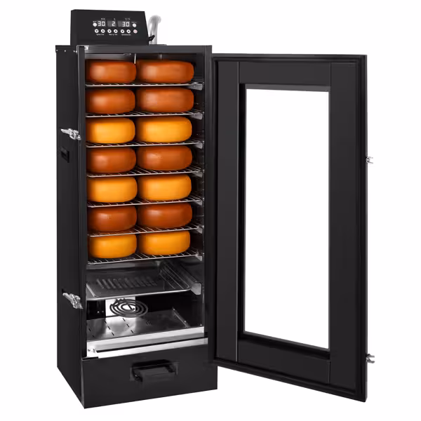 Compact Fumoir électrique professionnel - Commande électronique - avec 7 étagères et porte vitrée - 475x450mm - Noir