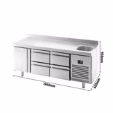 طاولة مبردة PREMIUM PLUS - 1960x600mm - 385 لتر - مع 1 حوض - مع 1 باب - مع 4 درج - حاجز خلفي
