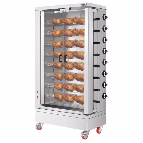 Commercial Gas Chicken Rotisserie Oven - 51.73kW - with 8 Skewers for up to 48 chickens