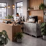 Armoire de travail PREMIUM pour machine à café filtre - 1400x600mm - avec dosseret - 4 tiroirs, 2 portes battantes, 2 tiroirs à marc de café