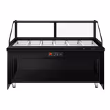 Vitrină caldă profesională TORONTO - 2100 mm - front din lemn - pentru 6x GN 1/1 - blat de lucru din granit negru