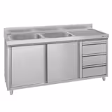 Commercial Sink Cabinet ECO - 1600x700mm - with 2 bowls left-hand - 3 drawers