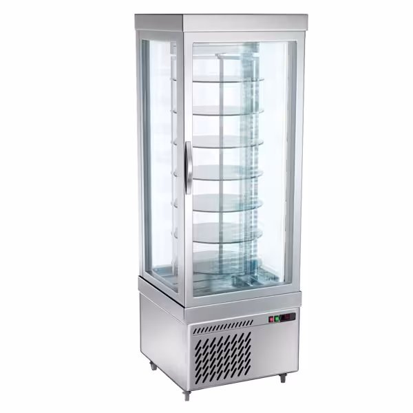 Vetrina congelatore Marie - per torte - 430l - 670mm - Triplo vetro - con 7 ripiani rotanti - LED interni; 4 lati vetro - Argento
