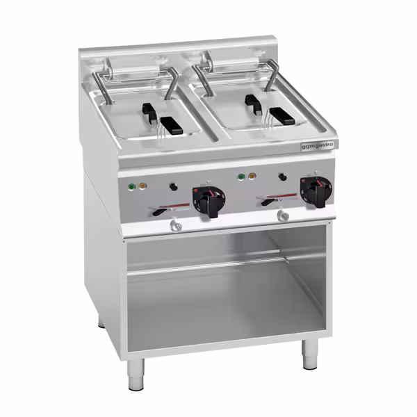 Dubbele elektrische friteuse - 10+10 liter - 18 kW - mechanische bediening - met aftapkraan - incl. onderstel