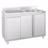 Móvel de lavagem em aço inoxidável Profissional ECO - 1200x700mm - com lixeira e 1 cuba à direita - com escorredor à esquerda