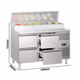 Comptoir de préparation réfrigéré ECO - 1360x700mm - avec 4 Tiroirs - À capot inox 7x GN 1/3